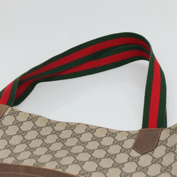 GUCCI GG Supreme Web Sherry Line Tote Bag PVC Beige Auth ep9399 - Picture 9 of 16